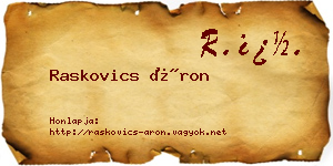 Raskovics Áron névjegykártya